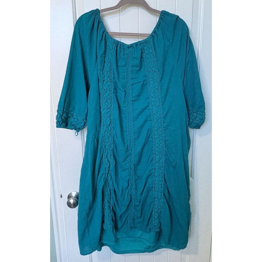 Lane Bryant Boho Tunic Dress Plus Size 26/28 Teal With Crochet Accents Lined - Picture 2 of 11